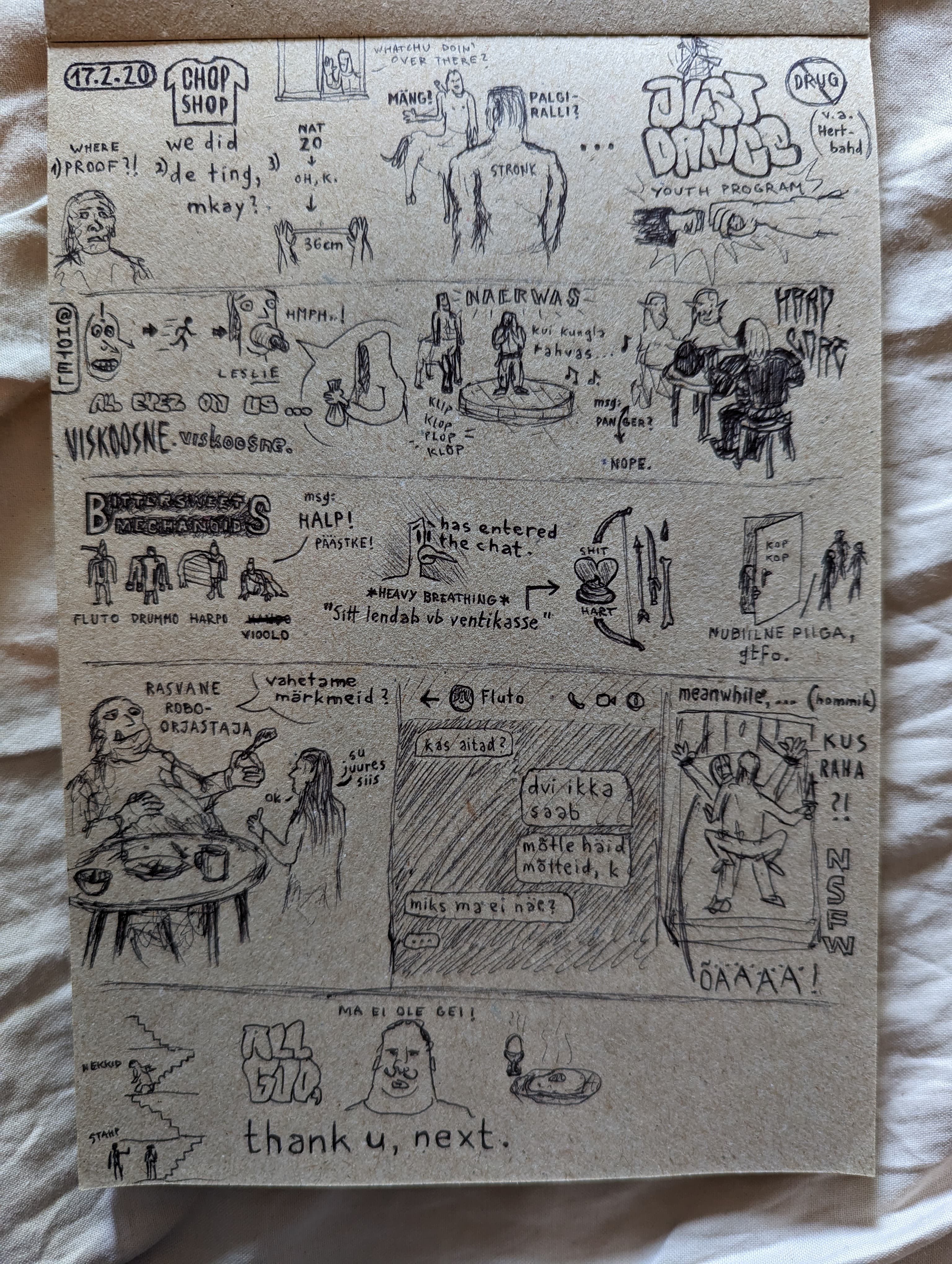 Notes and drawings depicting events of a Dungeons and Dragons session, part 3
