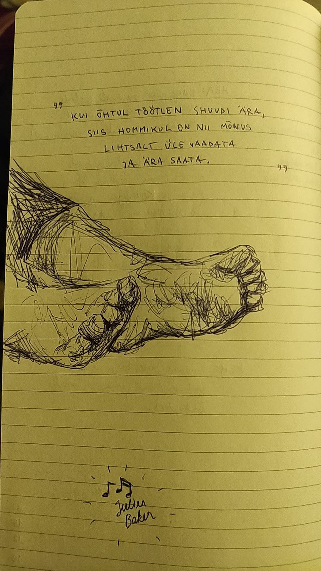 Doodle of feet with a poignant quote about from a photographer about task management