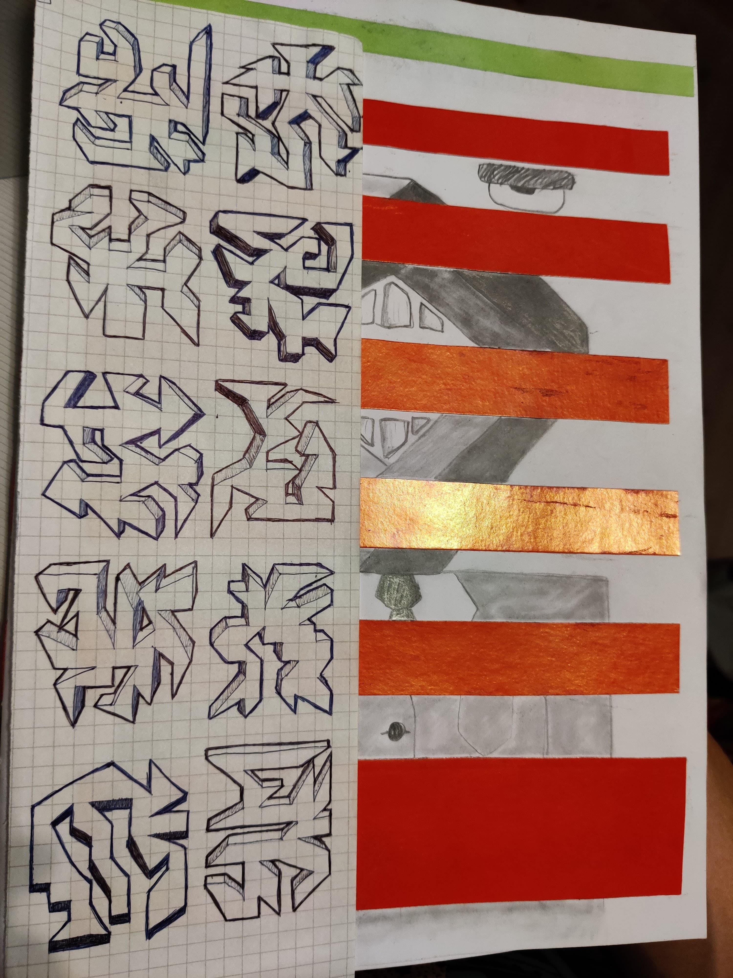 Doodle of various shapes inspired by the Penrose triangle