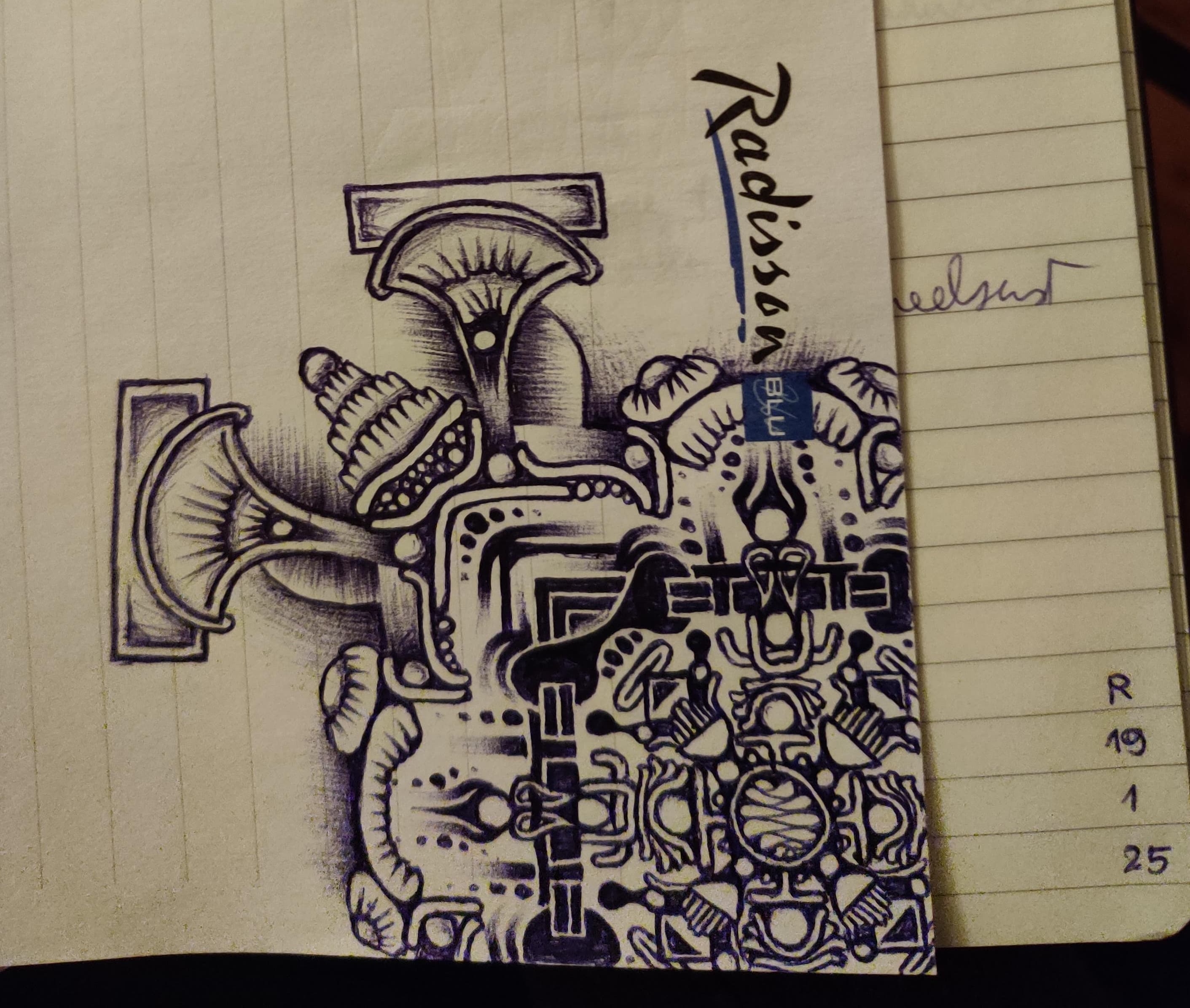 Doodle of an intricate pattern, conceived during a strategical meeting of a cybersecurity related company