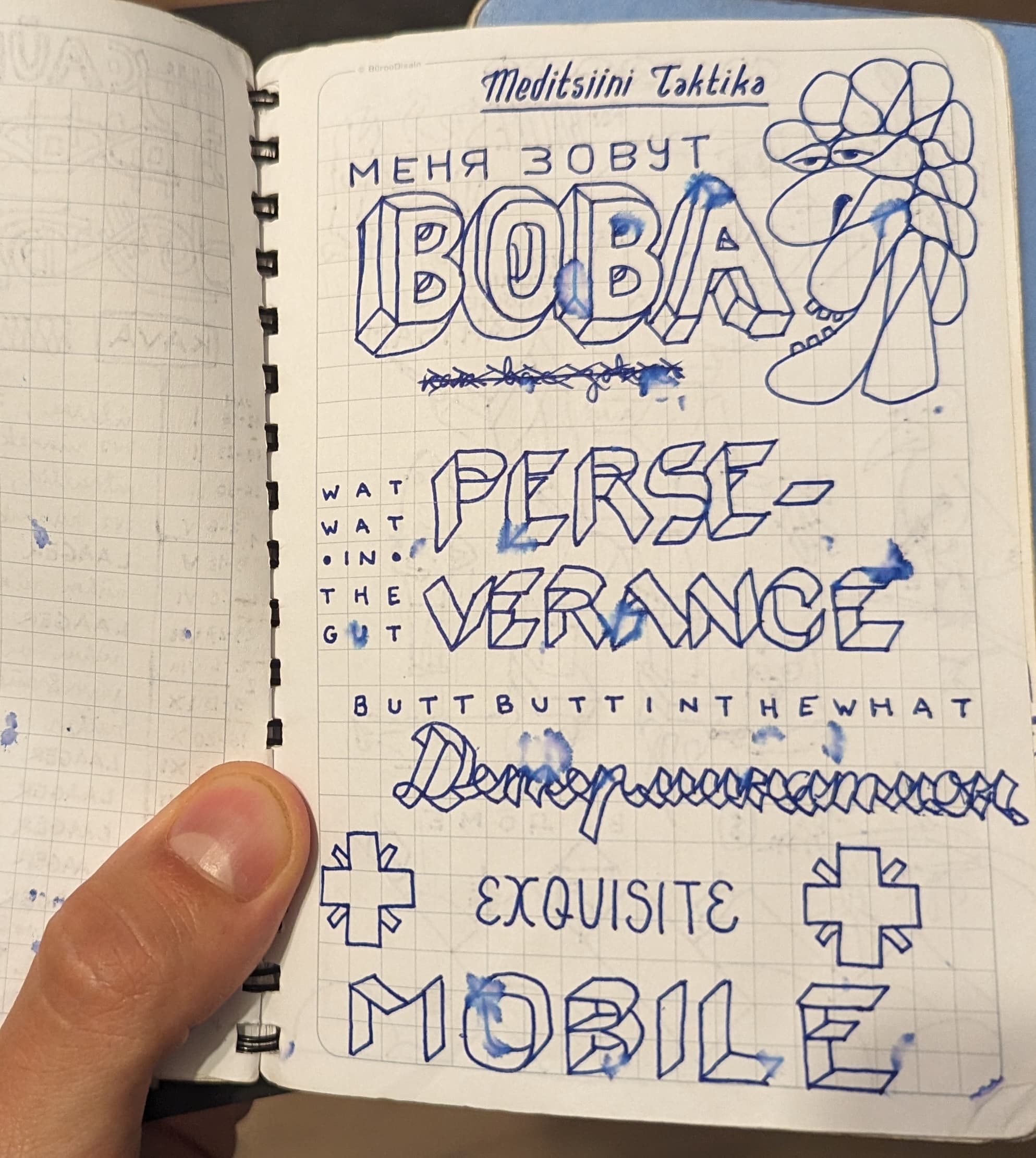 Doodle of VOVA and miscellaneous words in fancy forms