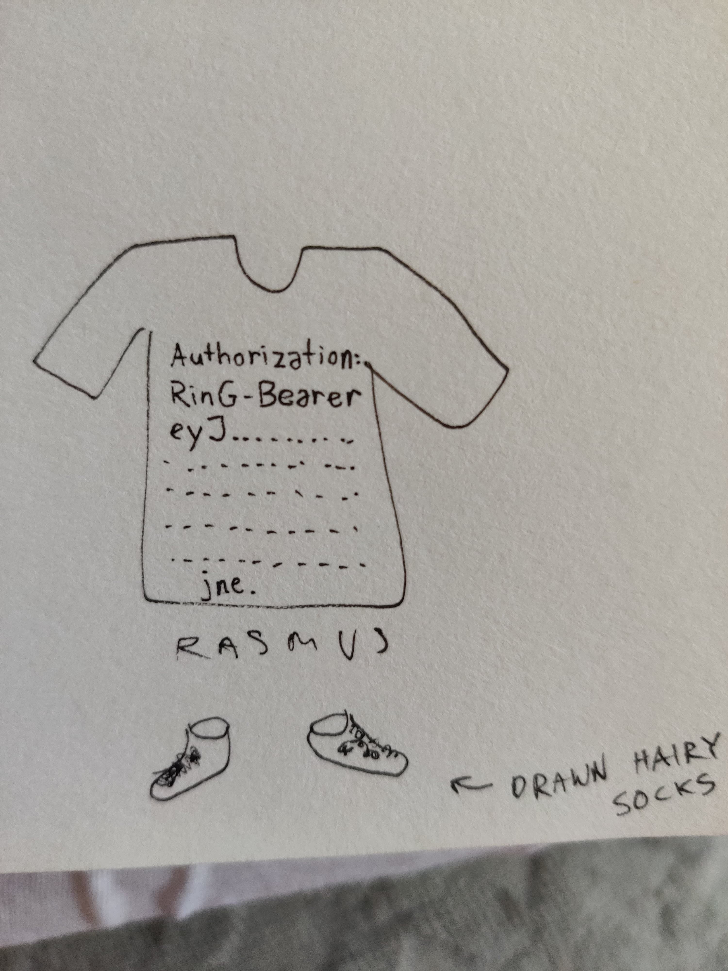 Drawing of a JWT token T-shirt desing
